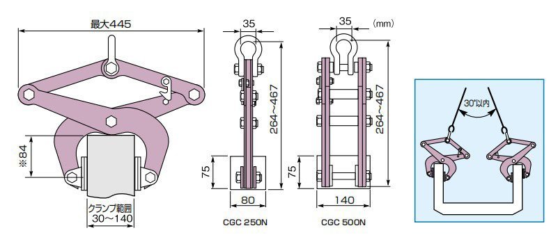 世霸CGC-N混凝土無傷夾鉗尺寸圖